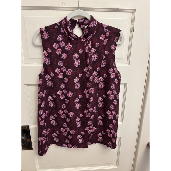 Band Of Outsiders Women's 100% Silk Purple Floral Sleeveless Blouse Size 3 Large - Picture 1 of 8